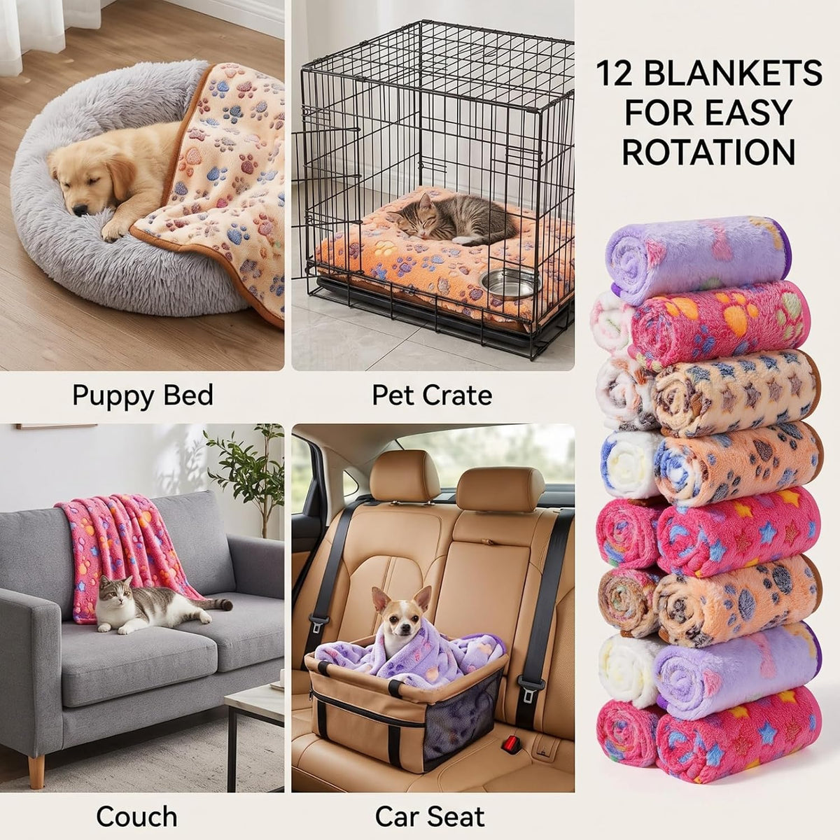 Tatuo 12 Pcs 16x24 in Puppy Dog Blankets Fleece Cat Pet Blankets Soft Warm