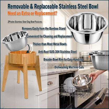 Dog Bowls Elevated for Large Dogs - 15-Inch Bamboo Stand - 74oz