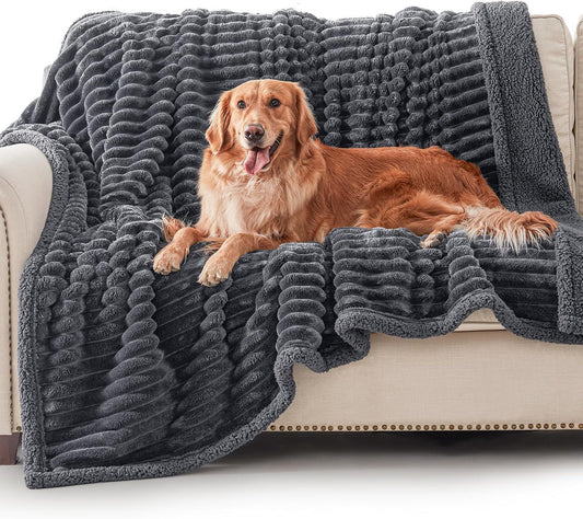 AIPERRO Waterproof Dog Blanket for Large Dogs, Washable Soft Puppy Cat Blanket Flannel Cotton Velour for Sofa Couch Protector, Comfort & Security Reversible Bed Protection for Pet, 50"X60", Gray