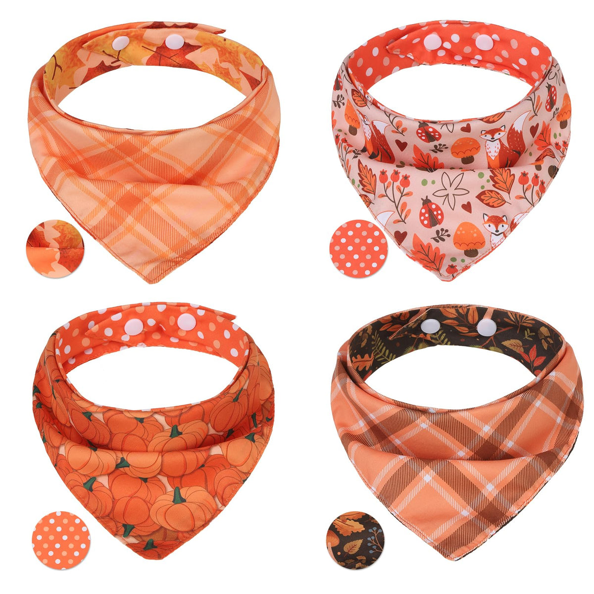 PAWCHIE Dog Bandanas Small Reversible Styles Pet Triangle Scarf Bibs - Adjustable with Two Snaps - Kerchief Set Accessories for Dogs, Puppy, Cats