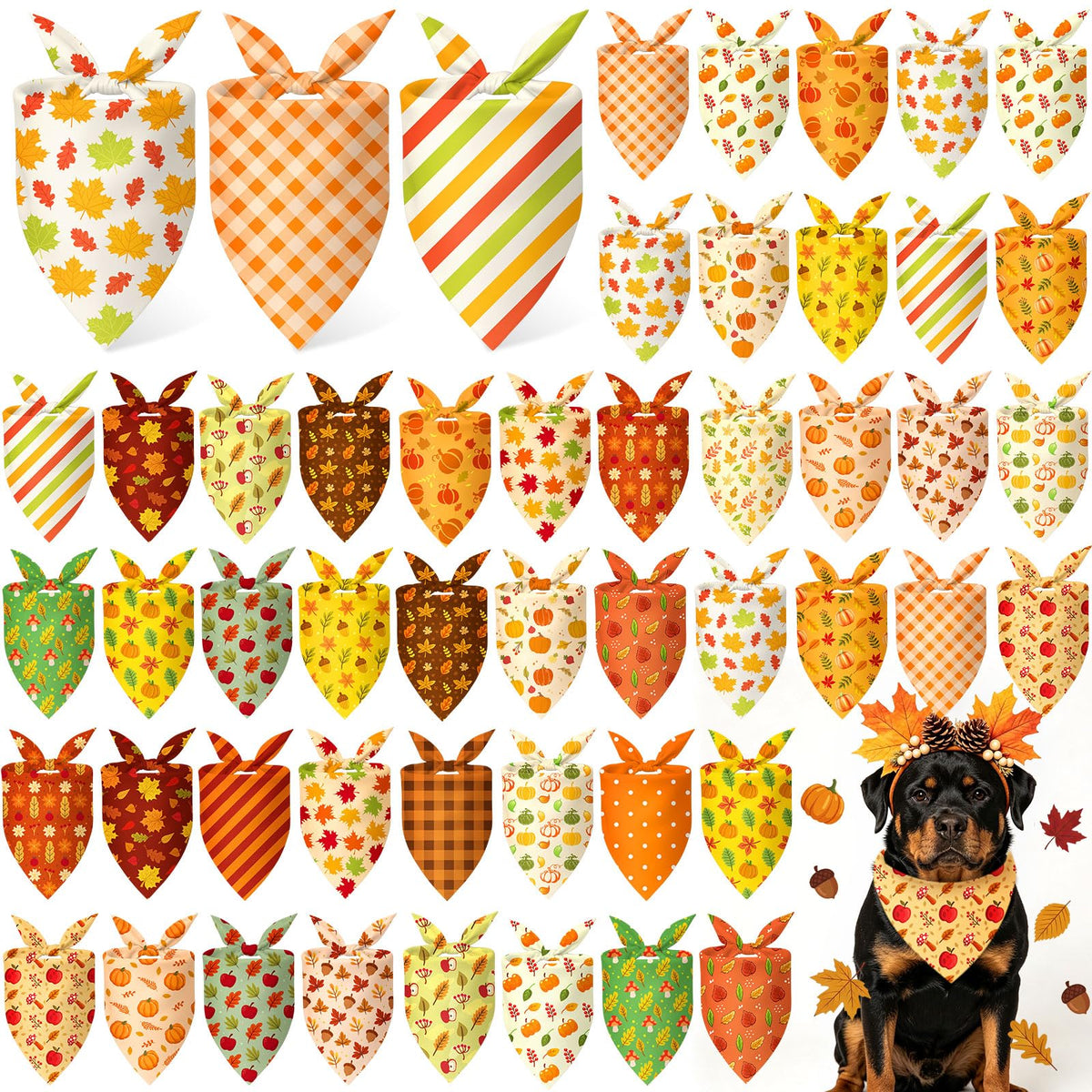50 Pcs Fall Plaid Dog Bandanas Bulk Autumn Gingham Check Pattern