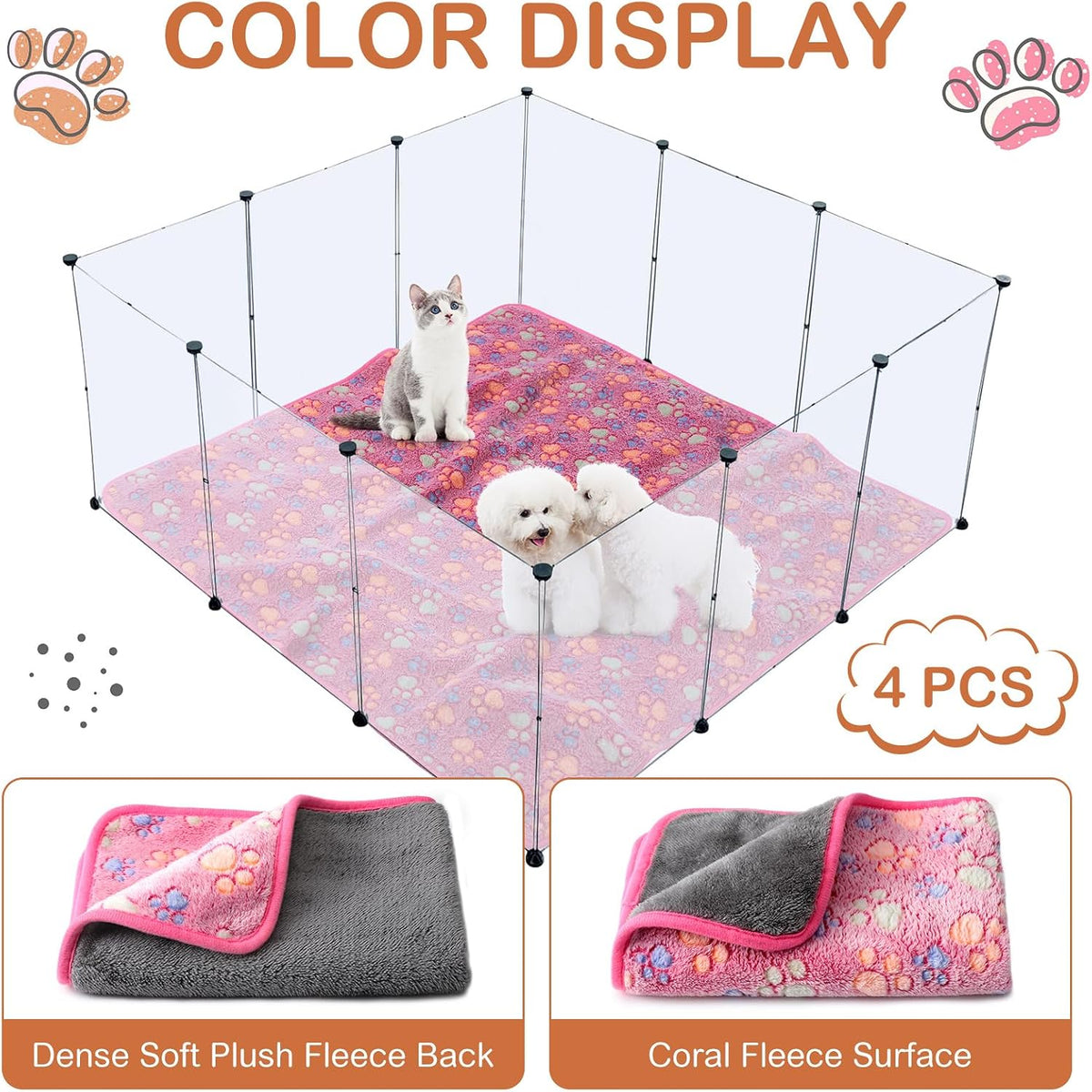 Panelee 36 x 36 Inch 4 Pcs Waterproof Dog Blankets Paw Print for Whelping
