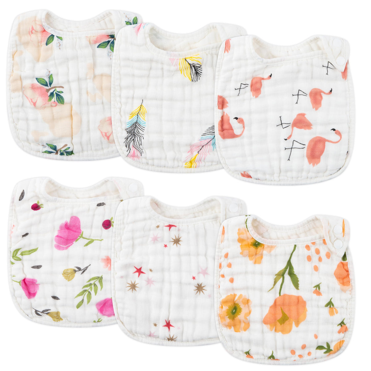 Zainpe 6Pcs Snap Muslin Cotton Baby Bibs
