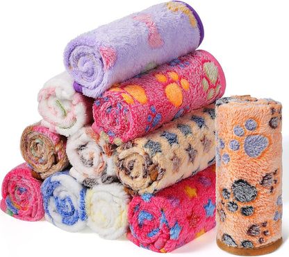 Tatuo 12 Pcs 16x24 in Puppy Dog Blankets Fleece Cat Pet Blankets Soft Warm