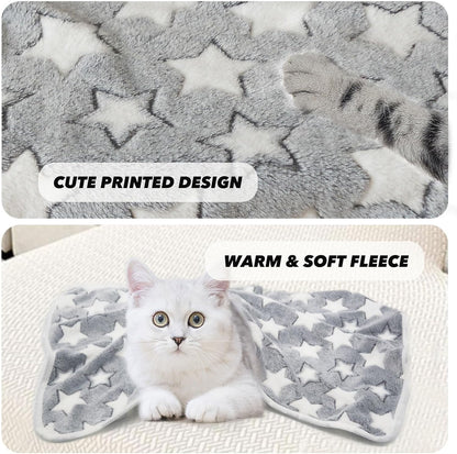 1 Pack 3 Puppy Blankets Super Soft Warm Sleep Mat Grey Cute Print Fluffy Fleece Pet Flannel Throw Dog Blankets for Small Dogs Cats,Star&Bone&Love-Medium(29"x20")