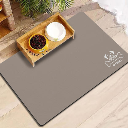 18"×30" Dog Food Mat-Absorbent Dog Mat for Food and Water, No Stains Quick Dry Cat Food Bowl Mat with Footprints for Messy Drinkers,Dark Grey