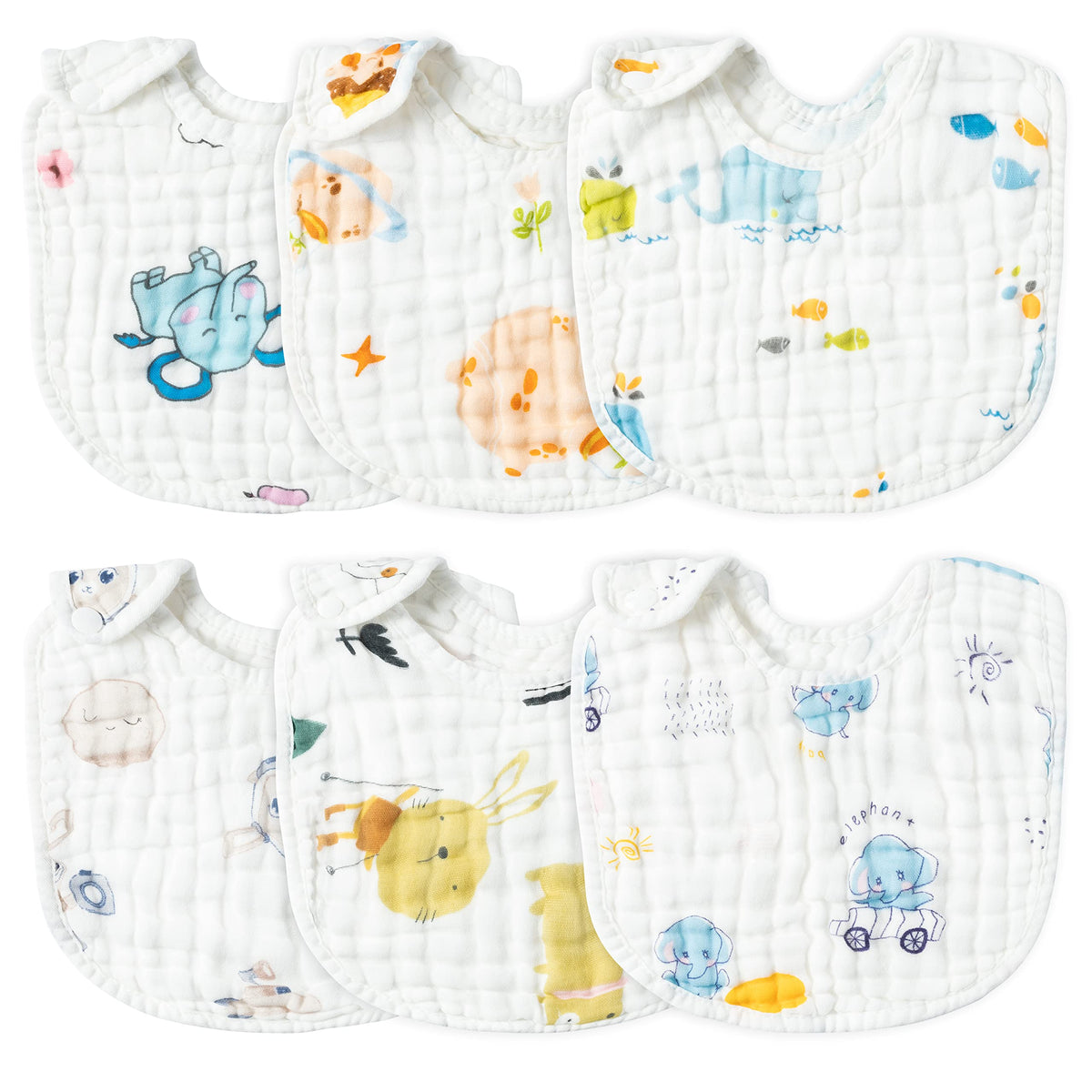 Zainpe 6Pcs Snap Muslin Cotton Baby Bibs