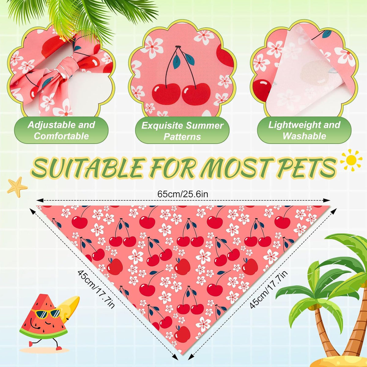 Abbylike 100 Pcs Summer Hawaiian Dog Bandanas Bulk, Tropical Fruits