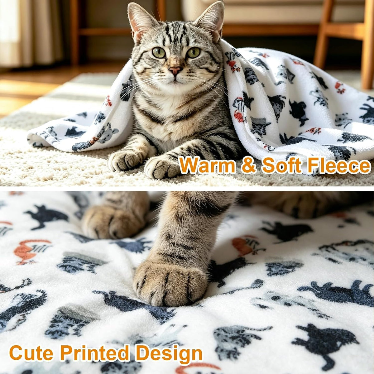 Cat Print Blanket for Indoor Cats Flannel, Kitten Throw Blankets, 16"x23"