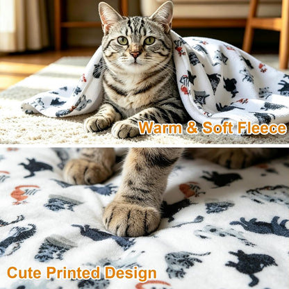 Cat Print Blanket for Indoor Cats Flannel, Kitten Throw Blankets, 16"x23"