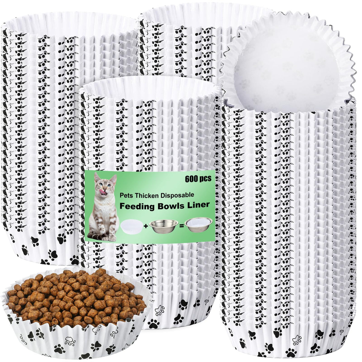 meekoo 600 Pcs Disposable Pet Bowl Liner for Cat Dogs, White, Classic