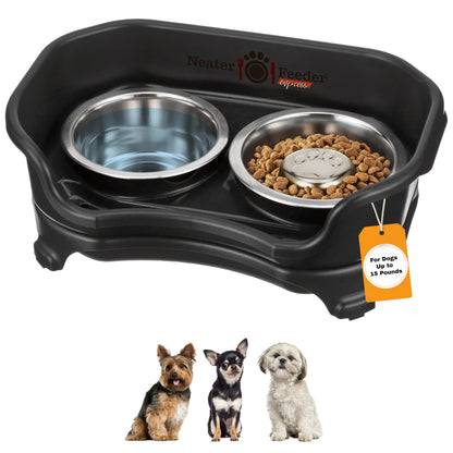 Neater Feeder Express Mess Proof Cat Bowls Elevated, No Spill Feeding Station, Stainless Steel Dishes for Food and Water, Raised Bowls for Indoor Cats, No Fatigue Whisker Friendly Dish, Grey