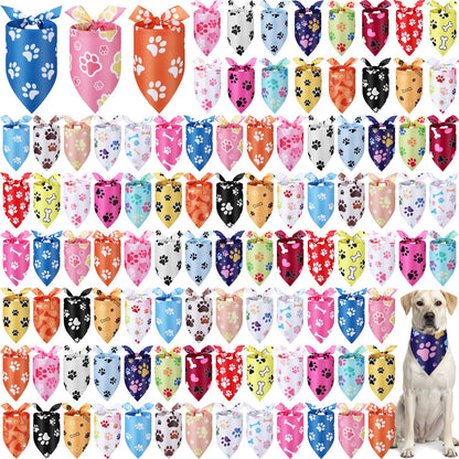Abbylike 100 Pcs Halloween Dog Bandanas Bulk Cute Dog Paw Prints Pattern