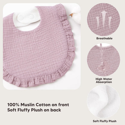 Bearmoss 8 Pack Muslin Baby Bibs for Drooling and Teething, Bibs for Girls