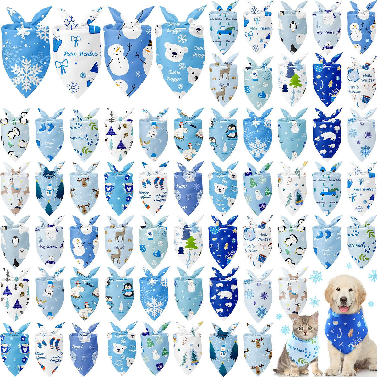 Sanwuta 60 Pcs Christmas Dog Bandanas Bulk Xmas Pet Bib Scarf, Santa Medium