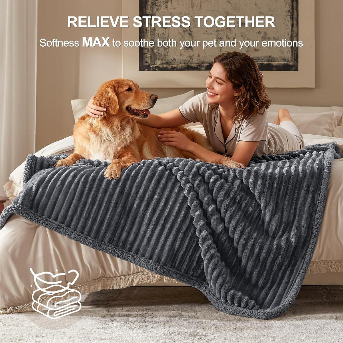 AIPERRO Waterproof Dog Blanket for Large Dogs, Washable Soft Puppy Cat Blanket Flannel Cotton Velour for Sofa Couch Protector, Comfort & Security Reversible Bed Protection for Pet, 50"X60", Gray