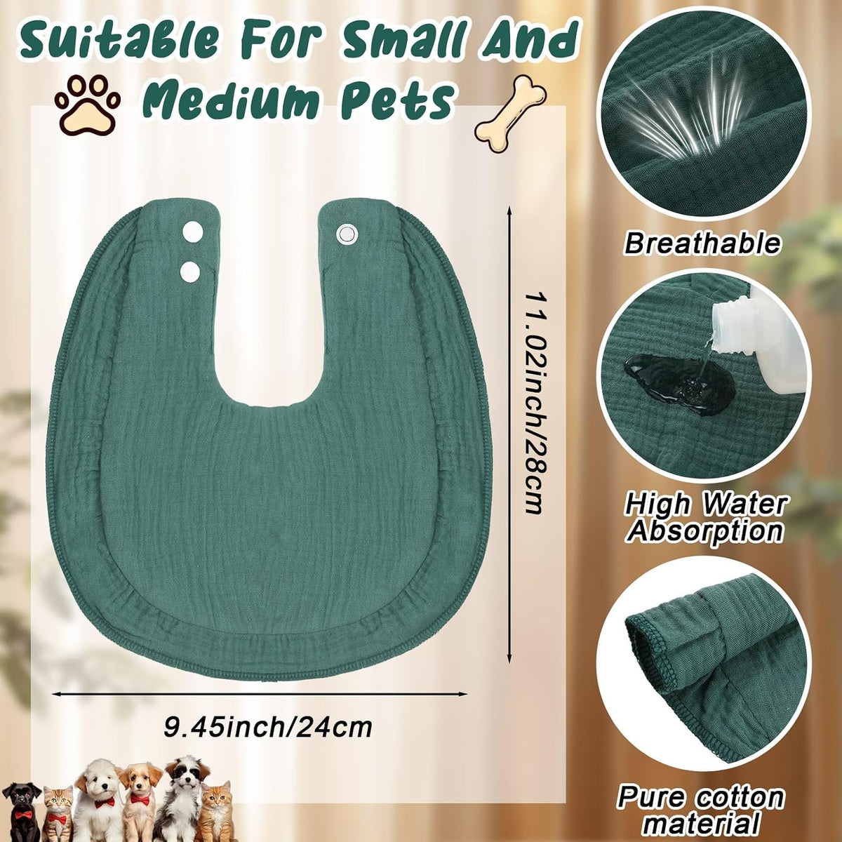 Shinylin 8 Pcs Muslin Cotton Square Bandanas Reversible Pet Bibs Scarf Pet Scarves with Two Snaps Apparel Accessories Kerchief for Small to Medium Puppy Cat(Classic Color)