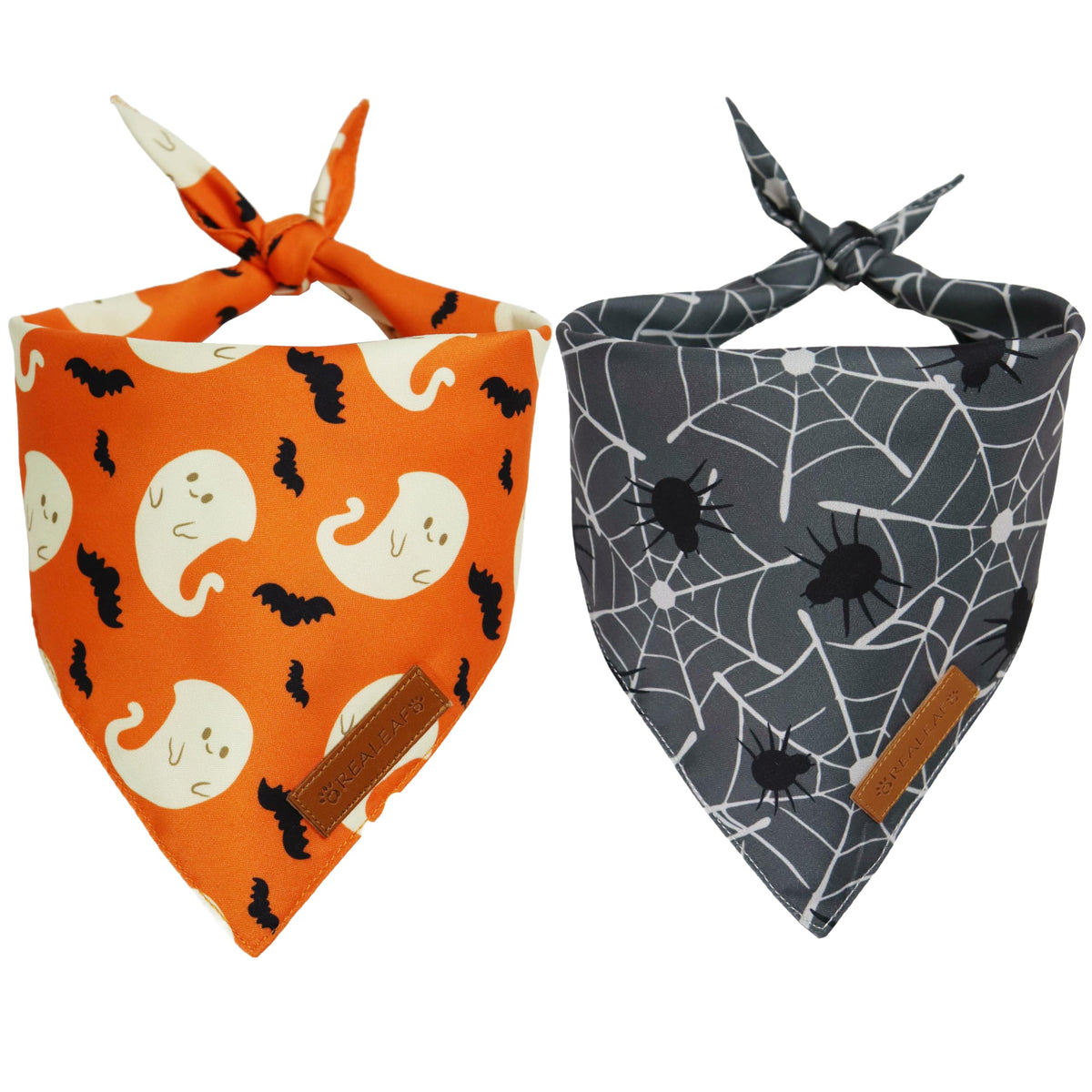 Realeaf Fall Dog Bandanas 2 Pack, Orange Plaid Pet Scarf for Boy and Girl, Premium Durable Fabric, Holiday Halloween Thanksgiving Bandana for Large and Extra Large Dogs (X-Large)