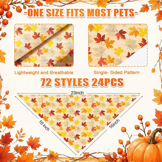 72 Pack Fall Dog Bandanas Bulk Autumn Triangle Pet Scarfs