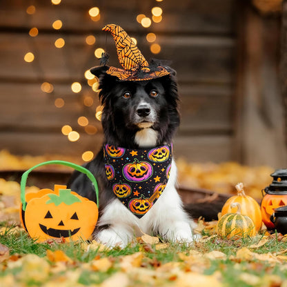 Halloween Dog Bandanas - 2 Pack Reversible Pumpkin and Bat Pet Scarf for Boys and Girls | Fall Dog Bibs | Premium Durable Fabric | Holiday Dog Bandana for Small and Medium Dogs (Small)