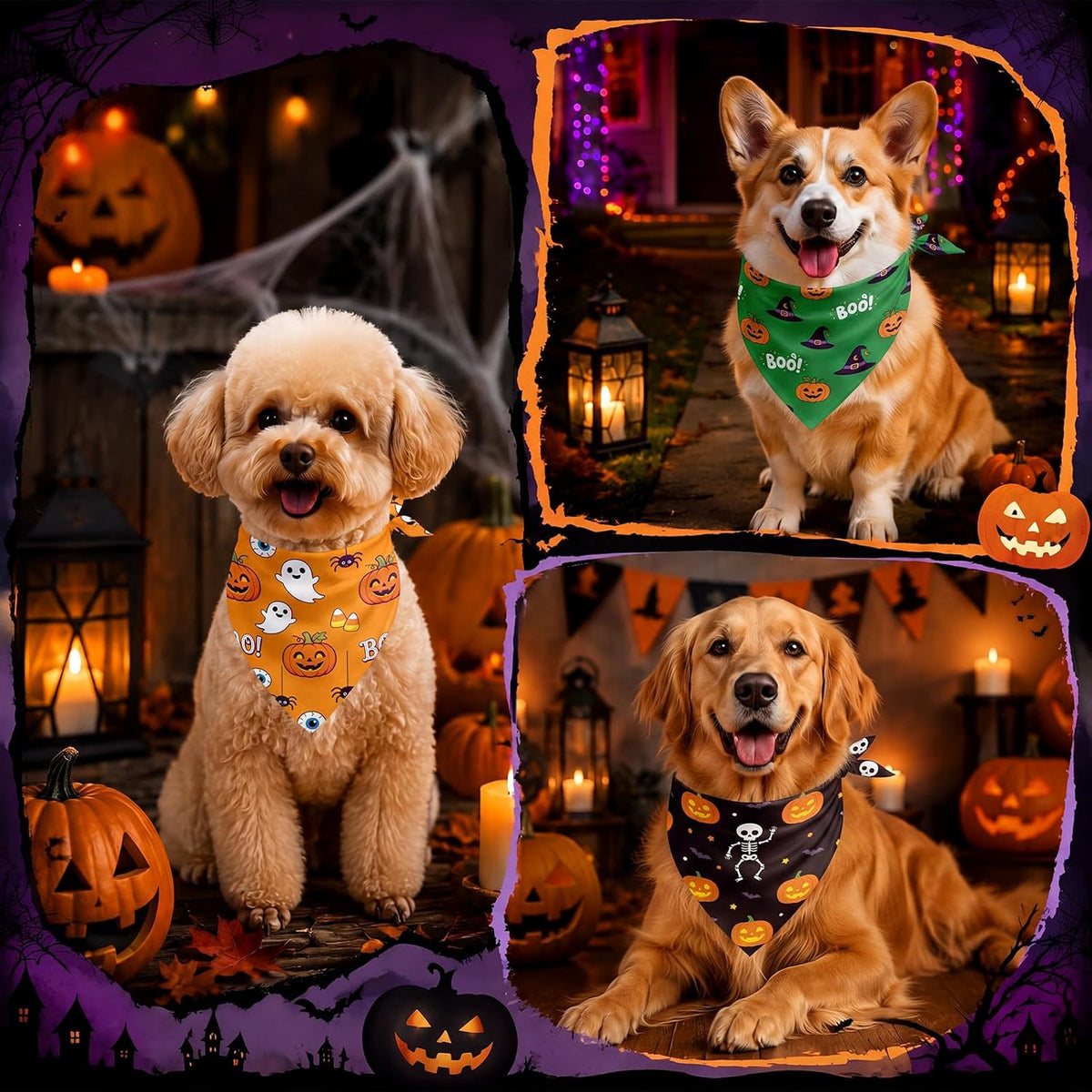 Chunful 120 Pcs Halloween Dog Bandanas Bulk for Charm Grooming Medium Pet