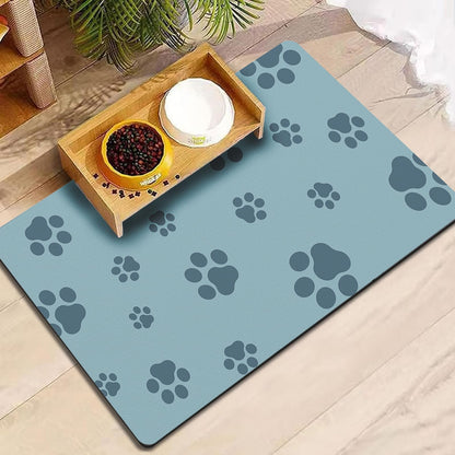 18"×30" Dog Food Mat-Absorbent Dog Mat for Food and Water, No Stains Quick Dry Cat Food Bowl Mat with Footprints for Messy Drinkers,Dark Grey