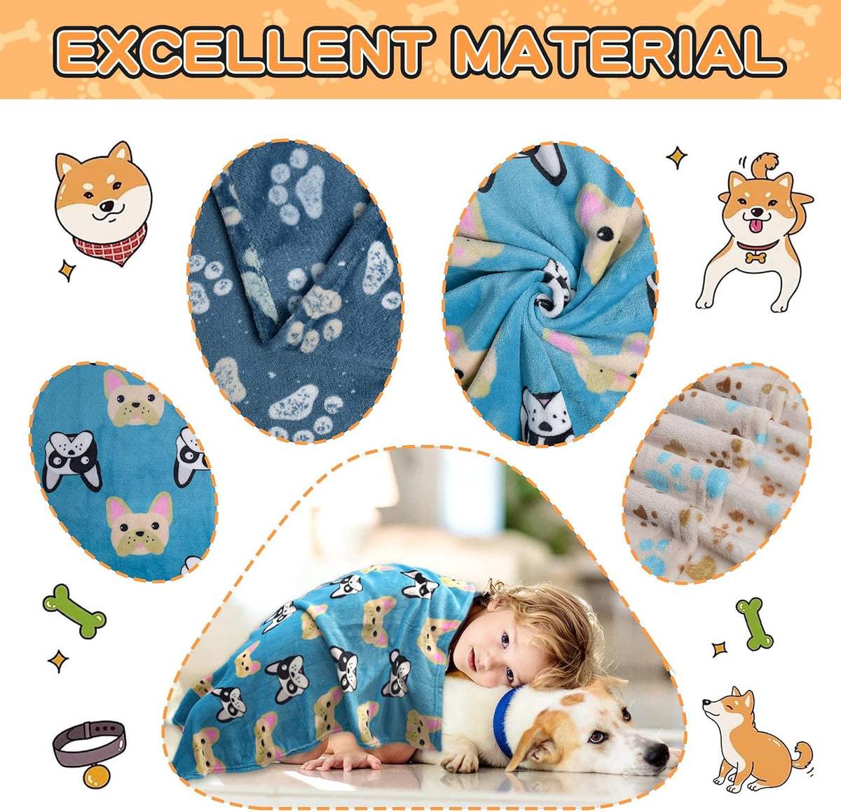 Rezutan Blanket for Large Dogs & Cats Soft Reversible Cute Paw 40"x31"