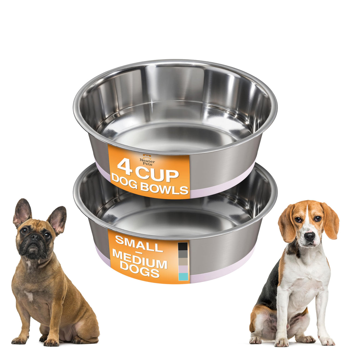 Neater Pet Brands Stainless Steel Dog Bowls with Non-Slip Rubber Bottom – 2 Cup (16 oz), Black - Set of 2 Heavy Duty Metal Dog Bowls, Dishwasher Safe, Food or Water Bowl, Ideal for Small Dogs & Cats