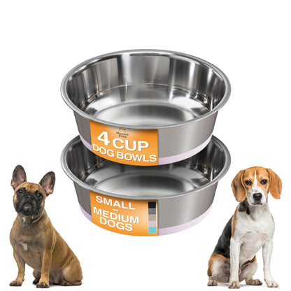 Neater Pet Brands Stainless Steel Dog Bowls with Non-Slip Rubber Bottom – 2 Cup (16 oz), Black - Set of 2 Heavy Duty Metal Dog Bowls, Dishwasher Safe, Food or Water Bowl, Ideal for Small Dogs & Cats