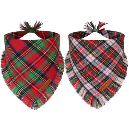 ADOGGYGO Fall Dog Bandana, Brown Plaid Thanksgiving Bandanas for Dogs, S