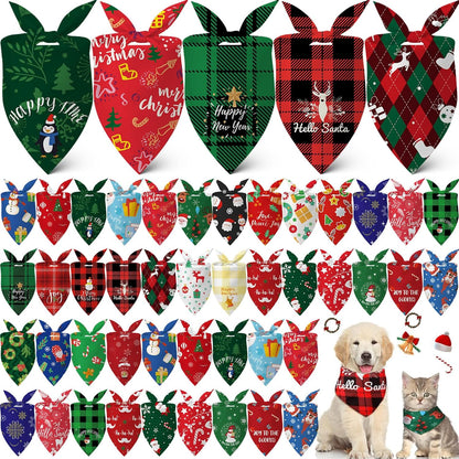 Sanwuta 60 Pcs Christmas Dog Bandanas Bulk Xmas Pet Bib Scarf, Santa Medium