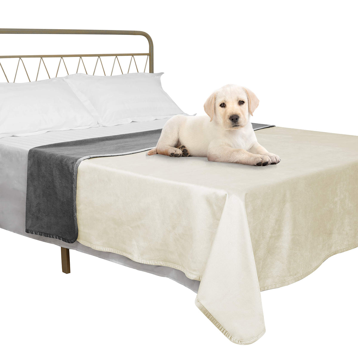 Ameritex Pet Bed Blanket Reversible 100% Waterproof Velvet Super Soft for Sofa and Bed (52x82 Inches, Light Grey+Grey)