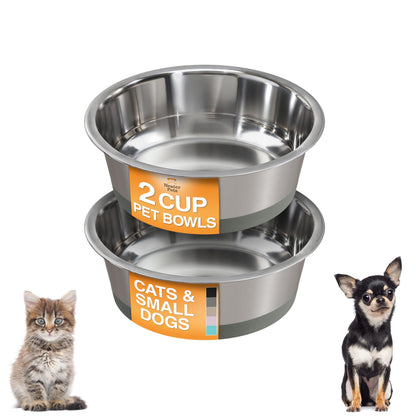 Neater Pet Brands Stainless Steel Dog Bowls with Non-Slip Rubber Bottom – 2 Cup (16 oz), Black - Set of 2 Heavy Duty Metal Dog Bowls, Dishwasher Safe, Food or Water Bowl, Ideal for Small Dogs & Cats