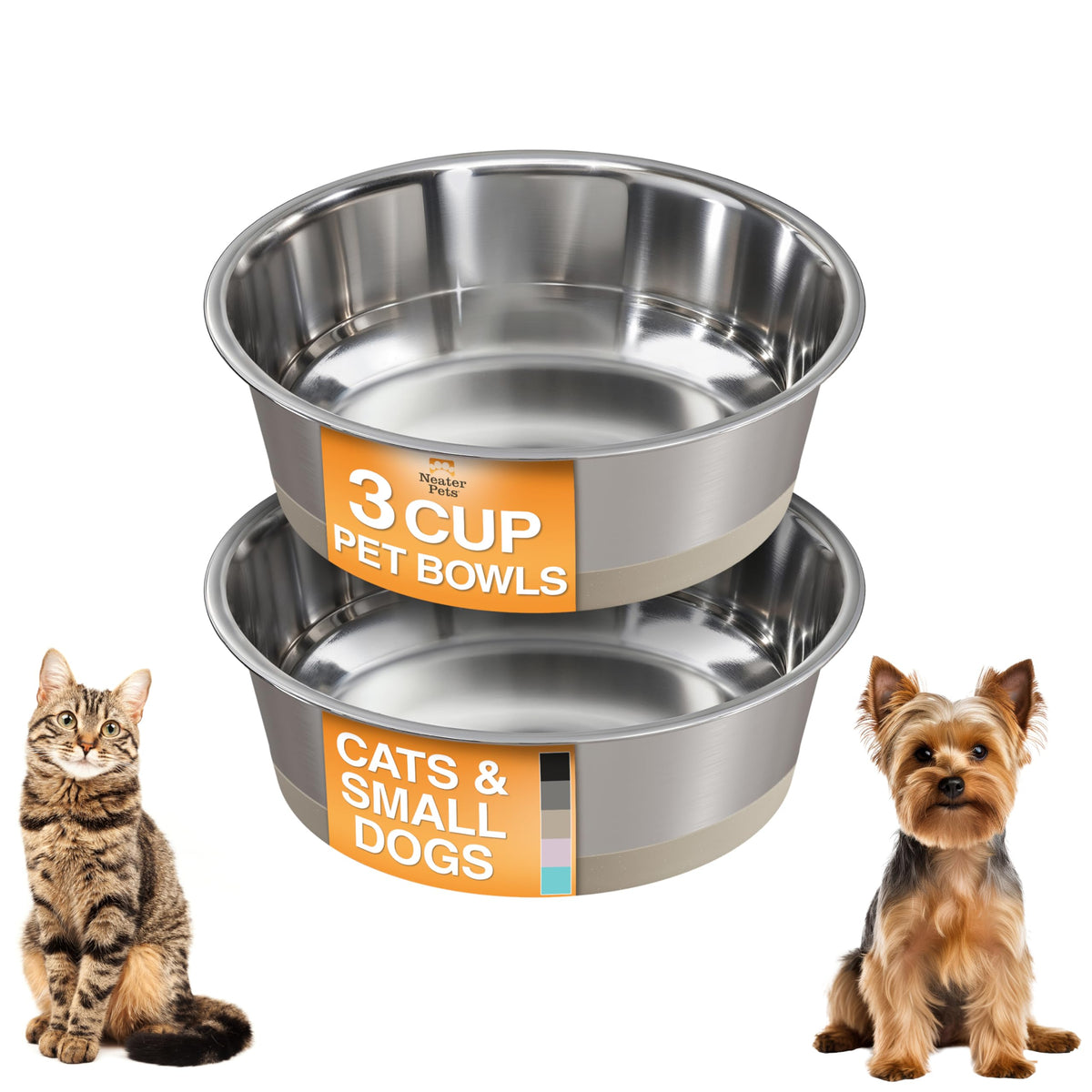 Neater Pet Brands Stainless Steel Dog Bowls with Non-Slip Rubber Bottom – 2 Cup (16 oz), Black - Set of 2 Heavy Duty Metal Dog Bowls, Dishwasher Safe, Food or Water Bowl, Ideal for Small Dogs & Cats