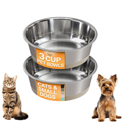Neater Pet Brands Stainless Steel Dog Bowls with Non-Slip Rubber Bottom – 2 Cup (16 oz), Black - Set of 2 Heavy Duty Metal Dog Bowls, Dishwasher Safe, Food or Water Bowl, Ideal for Small Dogs & Cats