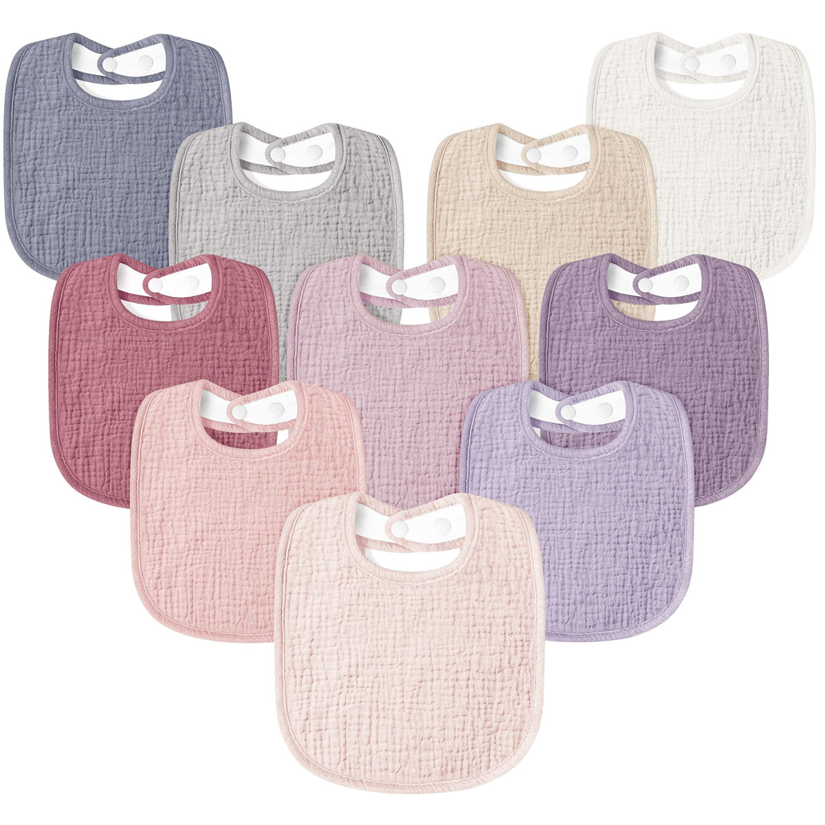 Susurration Muslin Baby Drool Bibs 10Pack Soft Square Adjustable Bandana Bibs for Unisex Baby Girls & Boys