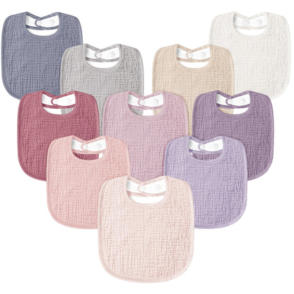 Susurration Muslin Baby Drool Bibs 10Pack Soft Square Adjustable Bandana Bibs for Unisex Baby Girls & Boys