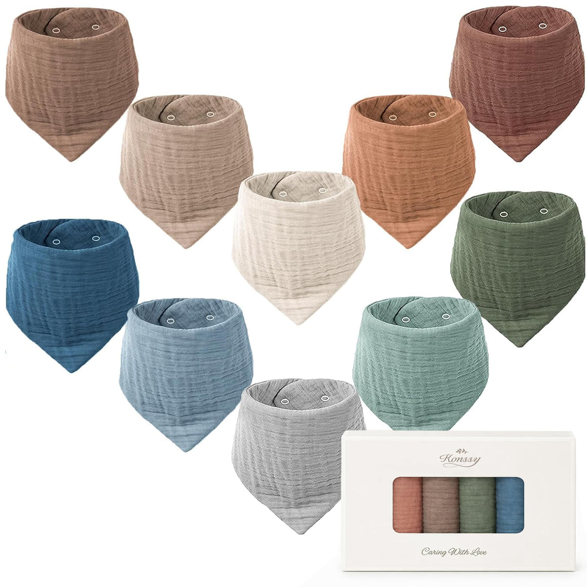 Konssy 10 Pack Baby Muslin Bandana Bibs for Drooling and Teething