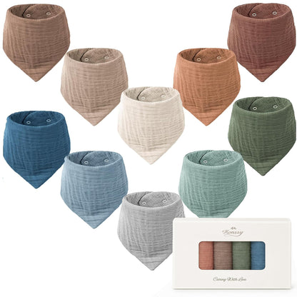 Konssy 10 Pack Baby Muslin Bandana Bibs for Drooling and Teething