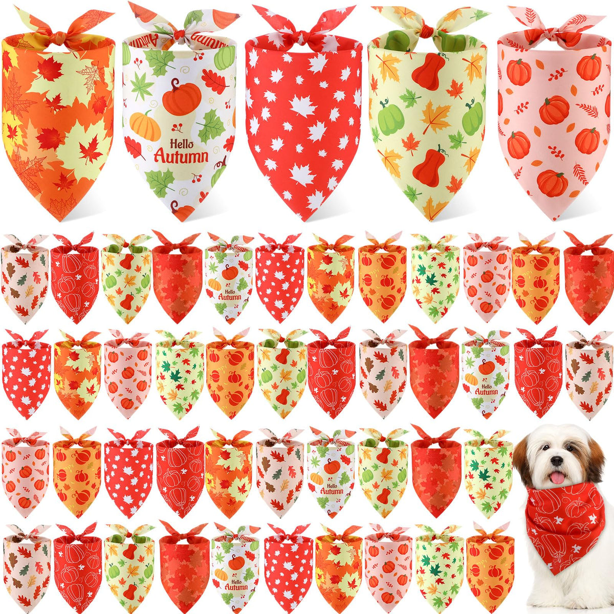 Weewooday 50 Pcs Fall Dog Bandanas Bulk for Autumn Pet Soft Bibs Adjustable Squirrel Fox Hedgehog Kerchief Bandana for Small Medium Large Grooming Accessories (Fall Animals, 25.6 x 17.7 x 17.7 Inch)