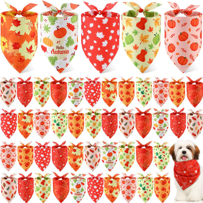Weewooday 50 Pcs Fall Dog Bandanas Bulk for Autumn Pet Soft Bibs Adjustable Squirrel Fox Hedgehog Kerchief Bandana for Small Medium Large Grooming Accessories (Fall Animals, 25.6 x 17.7 x 17.7 Inch)