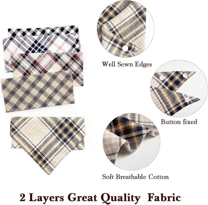5PCS Dog Bandanas with Button - Thick Triangle Bibs Dual Layer Soft Cotton Scarves for Small Medium Boy Girl Puppy Cat Pet Baby Square Plaid Printing Washable Kerchief Halloween Costumes Outfits