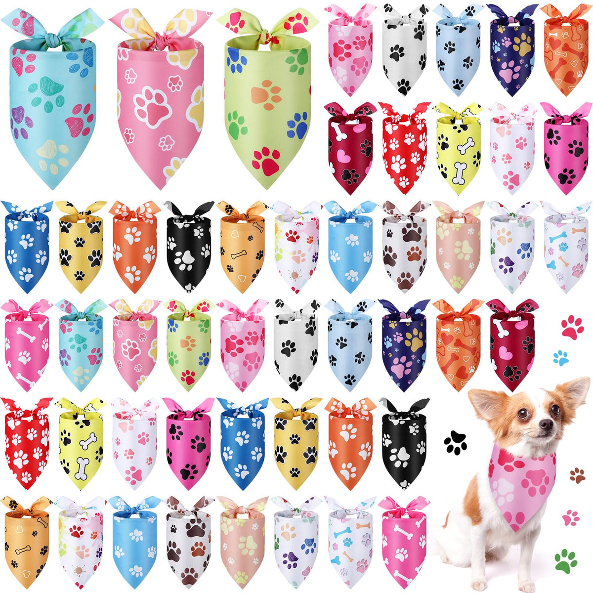 Abbylike 50 Pcs Halloween Dog Bandanas Bulk, Pumpkin Ghost Bat Skull