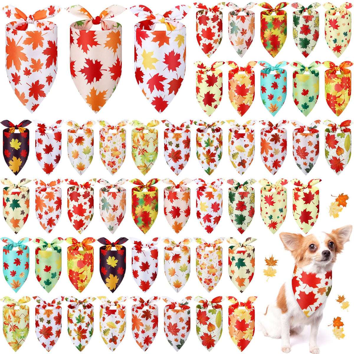 Abbylike 50 Pcs Halloween Dog Bandanas Bulk, Pumpkin Ghost Bat Skull