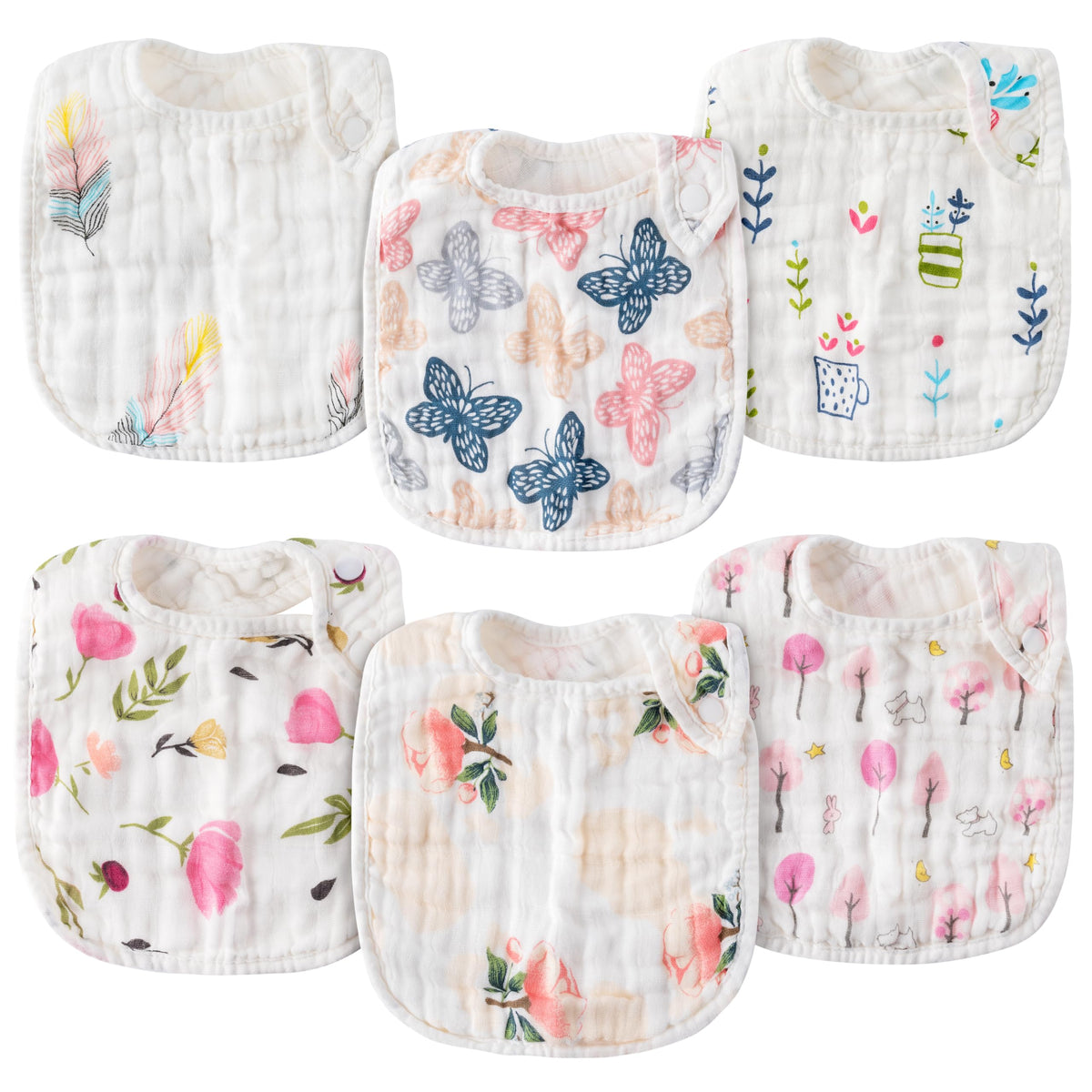 Zainpe 6Pcs Snap Muslin Cotton Baby Bibs
