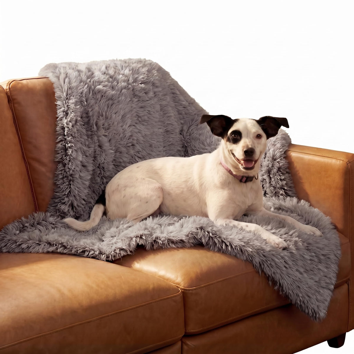 Furhaven Waterproof Throw Blanket for Dogs & Indoor Cats, Washable - Shaggy Plush Calming Long Faux Fur & Velvet Dog Blanket - Taupe, Medium