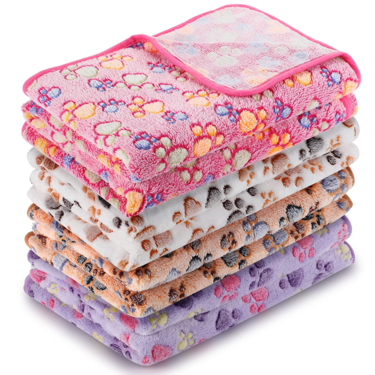 Tatuo 4 Pcs Fleece Dog Blankets for Puppy Cat, Mixed, 24 x 16 in, Paw