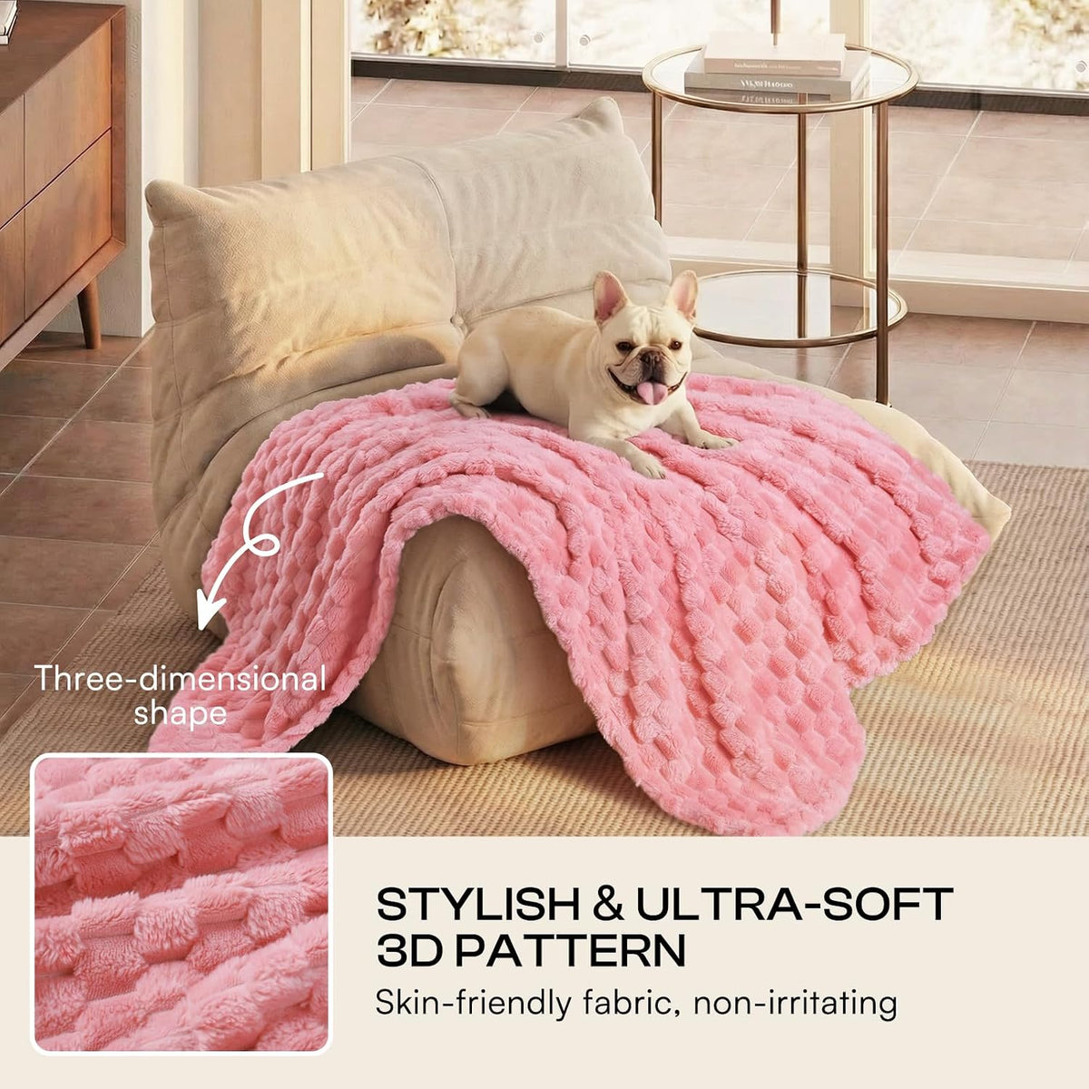 Luciphia 300GSM Fleece Dog Blanket Washable Soft Pcs3-Grey/White/Pink, S
