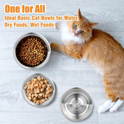 6 Pcs Stainless Steel Cat Bowls, Metal Shallow Cat Bowls Whisker Friendly