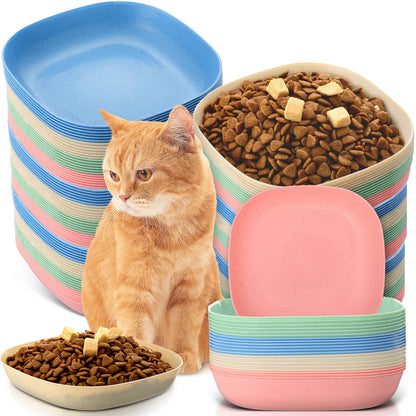 Tioncy 24 Pcs Cat Food Bowls Shallow, Blue, Green, Pink, Beige, Classic
